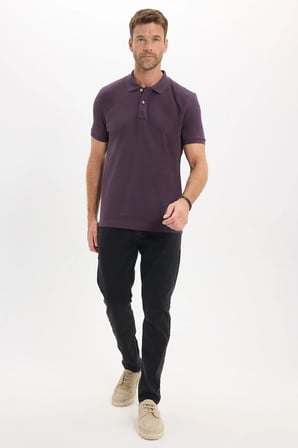 Erkek Slim Fit Dar Kesim Premium Seri %100 Pamuk Yumuşak Dokulu Merserize Mor Polo Yaka Tişört