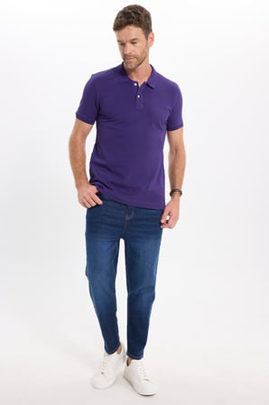 Erkek Slim Fit Dar Kesim Premium Seri %100 Pamuk Yumuşak Dokulu Merserize Mor Polo Yaka Tişört