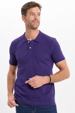 Erkek Slim Fit Dar Kesim Premium Seri %100 Pamuk Yumuşak Dokulu Merserize Mor Polo Yaka Tişört