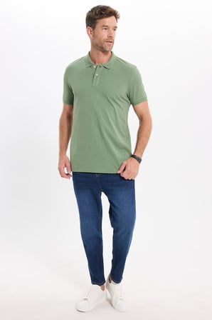 Erkek Slim Fit Dar Kesim Premium Seri %100 Pamuk Yumuşak Dokulu Merserize Yeşil Polo Yaka Tişört
