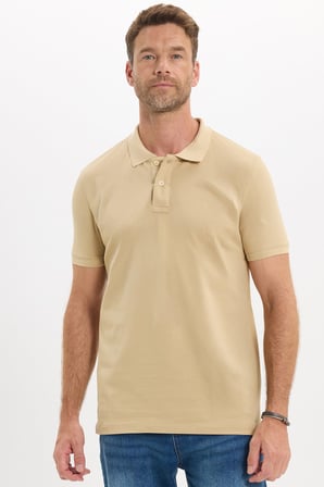 Erkek Slim Fit Dar Kesim Premium Seri %100 Pamuk Yumuşak Dokulu Merserize Bej Polo Yaka Tişört