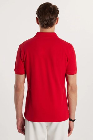 Erkek Slim Fit Dar Kesim Premium Seri %100 Pamuk Yumuşak Dokulu Merserize Kırmızı Polo Yaka Tişört 
