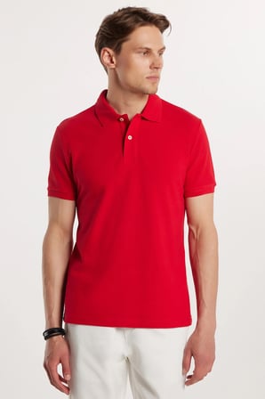 Erkek Slim Fit Dar Kesim Premium Seri %100 Pamuk Yumuşak Dokulu Merserize Kırmızı Polo Yaka Tişört 