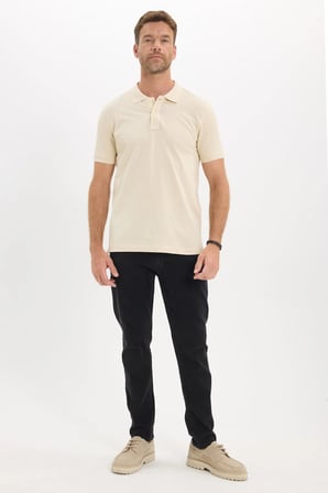 Erkek Slim Fit Dar Kesim Premium Seri %100 Pamuk Yumuşak Dokulu Merserize Bej Polo Yaka Tişört