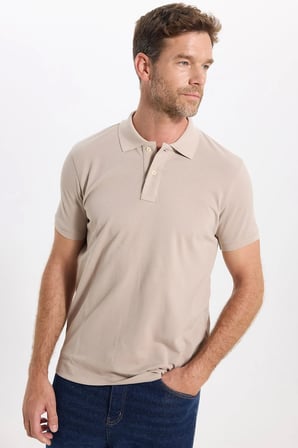 Erkek Slim Fit Dar Kesim Premium Seri %100 Pamuk Yumuşak Dokulu Merserize Bej Polo Yaka Tişört
