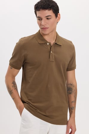 Erkek Slim Fit Dar Kesim Premium Seri %100 Pamuk Yumuşak Dokulu Merserize Kahverengi Polo Yaka Tişört