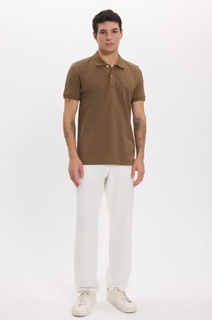 Erkek Slim Fit Dar Kesim Premium Seri %100 Pamuk Yumuşak Dokulu Merserize Kahverengi Polo Yaka Tişört