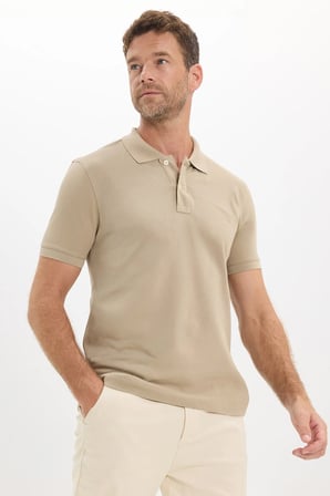 Erkek Slim Fit Dar Kesim Premium Seri %100 Pamuk Yumuşak Dokulu Merserize Bej Polo Yaka Tişört