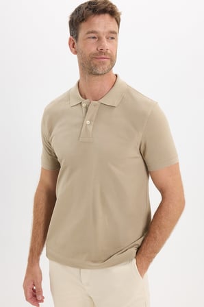 Erkek Slim Fit Dar Kesim Premium Seri %100 Pamuk Yumuşak Dokulu Merserize Bej Polo Yaka Tişört