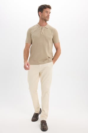 Erkek Slim Fit Dar Kesim Premium Seri %100 Pamuk Yumuşak Dokulu Merserize Bej Polo Yaka Tişört