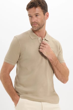 Erkek Slim Fit Dar Kesim Premium Seri %100 Pamuk Yumuşak Dokulu Merserize Bej Polo Yaka Tişört