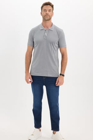 Erkek Slim Fit Dar Kesim Premium Seri %100 Pamuk Yumuşak Dokulu Merserize Gri Polo Yaka Tişört