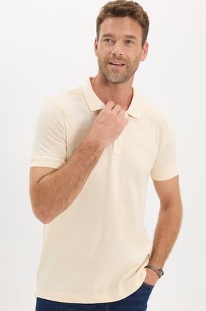 Erkek Slim Fit Dar Kesim Premium Seri %100 Pamuk Yumuşak Dokulu Merserize Bej Polo Yaka Tişört