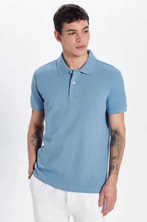 Erkek Slim Fit Dar Kesim Premium Seri %100 Pamuk Yumuşak Dokulu Merserize Mavi Polo Yaka Tişört 