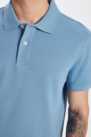 Erkek Slim Fit Dar Kesim Premium Seri %100 Pamuk Yumuşak Dokulu Merserize Mavi Polo Yaka Tişört 