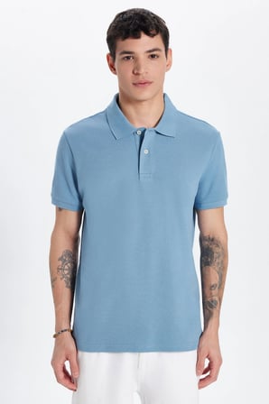 Erkek Slim Fit Dar Kesim Premium Seri %100 Pamuk Yumuşak Dokulu Merserize Mavi Polo Yaka Tişört 