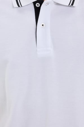Erkek Slim Fit Dar Kesim %100 Pamuk Düz Pike Yaka ve Kol Detaylı Beyaz Polo Yaka Tişört