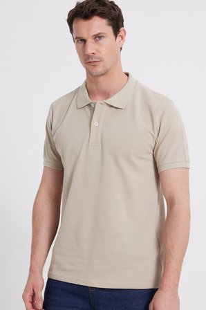 Erkek Slim Fit Dar Kesim %100 Pamuk Bej Polo Yaka Tişört