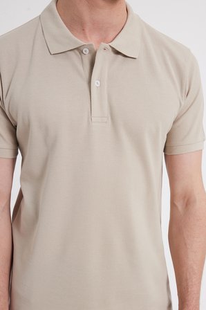 Erkek Slim Fit Dar Kesim %100 Pamuk Bej Polo Yaka Tişört