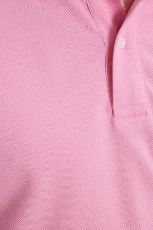 Erkek Slim Fit Dar Kesim %100 Pamuk Kısa Kollu Polo Yaka Pembe Tişört