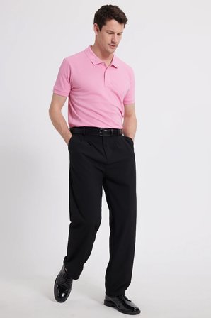Erkek Slim Fit Dar Kesim %100 Pamuk Kısa Kollu Polo Yaka Pembe Tişört