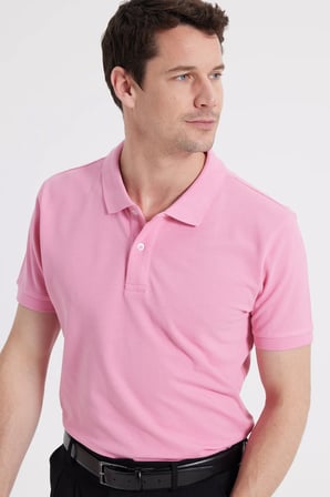 Erkek Slim Fit Dar Kesim %100 Pamuk Kısa Kollu Polo Yaka Pembe Tişört