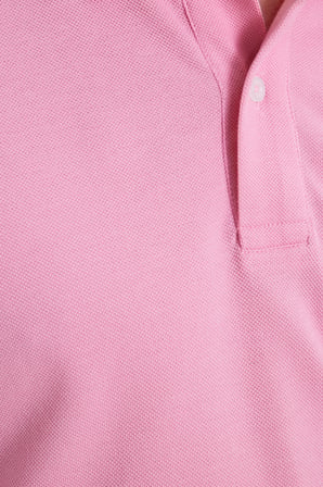 Erkek Slim Fit Dar Kesim %100 Pamuk Kısa Kollu Polo Yaka Pembe Tişört