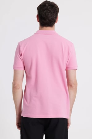 Erkek Slim Fit Dar Kesim %100 Pamuk Kısa Kollu Polo Yaka Pembe Tişört