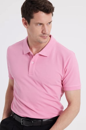 Erkek Slim Fit Dar Kesim %100 Pamuk Kısa Kollu Polo Yaka Pembe Tişört