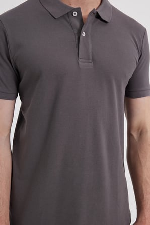 Erkek Slim Fit Dar Kesim %100 Pamuk Kısa Kollu Polo Yaka Gri Tişört