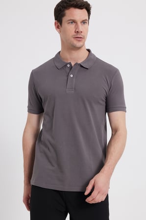 Erkek Slim Fit Dar Kesim %100 Pamuk Kısa Kollu Polo Yaka Gri Tişört