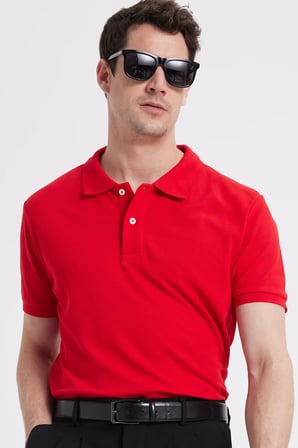 Erkek Slim Fit Dar Kesim %100 Pamuk Kısa Kollu Polo Yaka Kırmızı Tişört