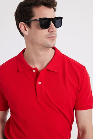 Erkek Slim Fit Dar Kesim %100 Pamuk Kısa Kollu Polo Yaka Kırmızı Tişört