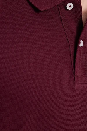 Erkek Slim Fit Dar Kesim %100 Pamuk Kısa Kollu Polo Yaka Bordo Tişört