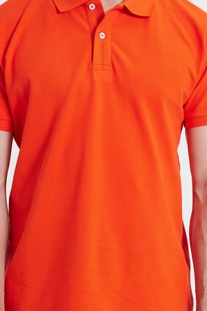 Erkek Slim Fit Dar Kesim %100 Pamuk Kısa Kollu Polo Yaka Turuncu Tişört