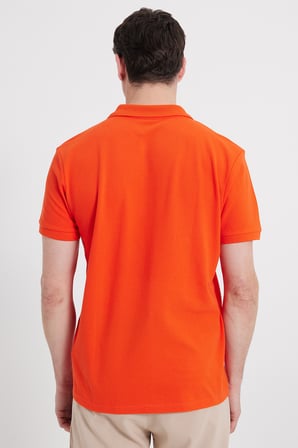Erkek Slim Fit Dar Kesim %100 Pamuk Kısa Kollu Polo Yaka Turuncu Tişört
