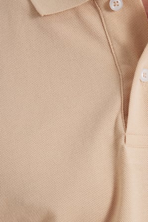 Erkek Slim Fit Dar Kesim %100 Pamuk Kısa Kollu Polo Yaka Bej Tişört