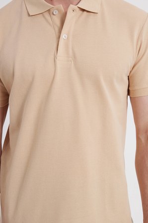 Erkek Slim Fit Dar Kesim %100 Pamuk Kısa Kollu Polo Yaka Bej Tişört