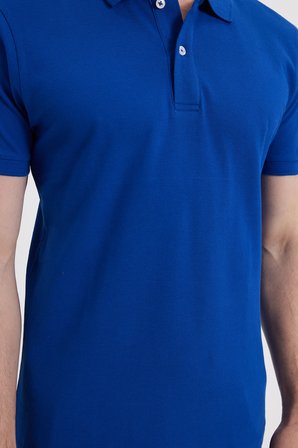 Erkek Slim Fit Dar Kesim %100 Pamuk Kısa Kollu Polo Yaka Lacivert Tişört