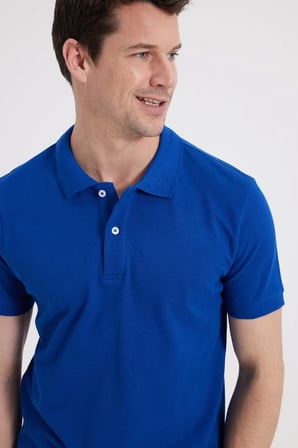 Erkek Slim Fit Dar Kesim %100 Pamuk Kısa Kollu Polo Yaka Lacivert Tişört