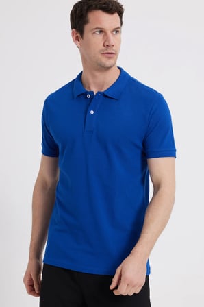 Erkek Slim Fit Dar Kesim %100 Pamuk Kısa Kollu Polo Yaka Lacivert Tişört