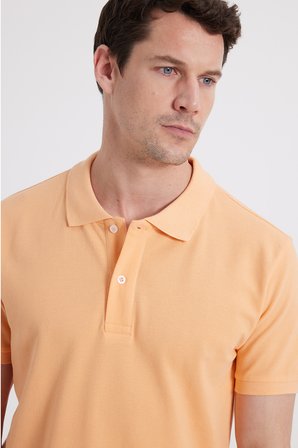 Erkek Slim Fit Dar Kesim %100 Pamuk Turuncu Polo Yaka Tişört