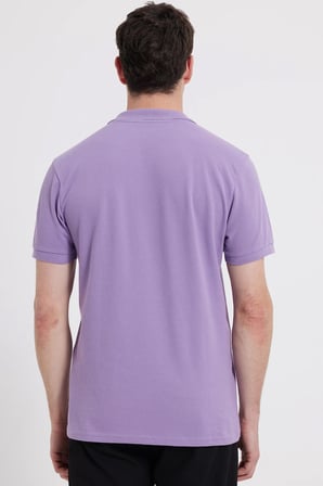 Erkek Slim Fit Dar Kesim %100 Pamuk Kısa Kollu Polo Yaka Mor Tişört