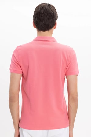 Erkek Slim Fit Dar Kesim %100 Pamuk Kısa Kollu Polo Yaka Pembe Tişört