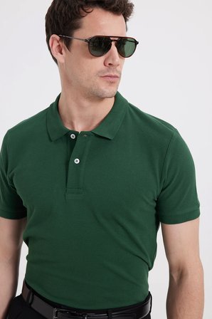 Erkek Slim Fit Dar Kesim %100 Pamuk Kısa Kollu Polo Yaka Haki Tişört