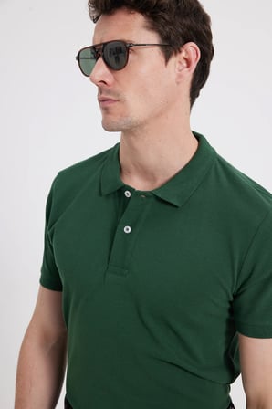 Erkek Slim Fit Dar Kesim %100 Pamuk Kısa Kollu Polo Yaka Haki Tişört