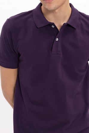 Erkek Slim Fit Dar Kesim %100 Pamuk Kısa Kollu Polo Yaka Mor Tişört
