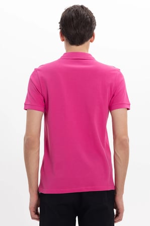Erkek Slim Fit Dar Kesim %100 Pamuk Kısa Kollu Polo Yaka Pembe Tişört