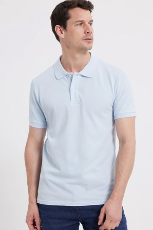 Erkek Slim Fit Dar Kesim %100 Pamuk Kısa Kollu Polo Yaka Turkuaz Tişört