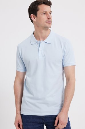 Erkek Slim Fit Dar Kesim %100 Pamuk Kısa Kollu Polo Yaka Turkuaz Tişört